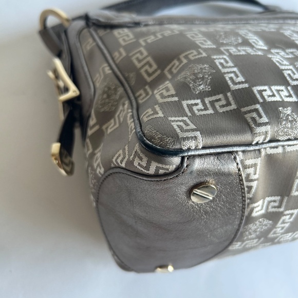 Versace Silver Leather Canvas Handbag Shoulder Bag - Picture 11 of 16